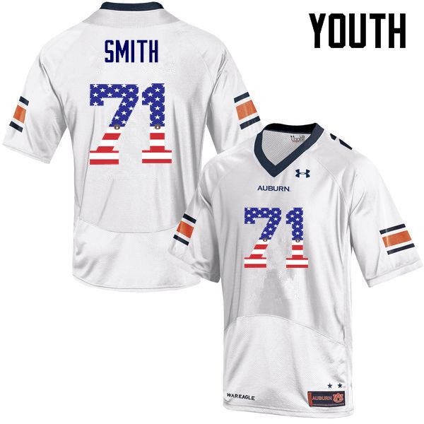 Auburn Tigers Youth Braden Smith #71 White Under Armour Stitched College USA Flag Fashion NCAA Authentic Football Jersey LKA0174XP